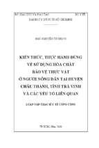 Kiến thức, thực hành đúng về sử dụng hóa chất bảo vệ thực vật ở người nông dân tại huyện châu thành, tỉnh trà vinh và các yếu tố liên quan