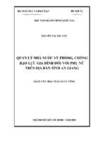 Quản lý nhà nước về phòng, chống bạo lực gia đình đối với phụ nữ trên địa bàn tỉnh an giang