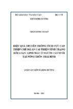 Hiệu quả của truyền thông tích cực, can thiệp chế độ ăn cải thiện tình trạng rối loạn chuyển hóa lipid máu ở người cao tuổi tại nông thôn, tỉnh thái bình