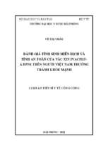 đánh giá tính sinh miễn dịch và tính an toàn của vắc xin invacflu a h5n1 trên người việt nam trưởng thành khỏe mạnh