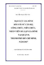 Bạo lực gia đình đối với nữ cán bộ, công chức, viên chức, nhân viên đã lập gia đình tại quận 8, thành phố hồ chí minh, năm 2017