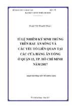 Tỉ lệ nhiễm ký sinh trùng trên rau ăn sống và các yếu tố liên quan tại các cửa hàng ăn uống ở quận 12, tp. hồ chí minh năm 2017