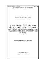 Stress và các yếu tố liên quan của học sinh trường trung học phổ thông chuyên lương thế vinh, thành phố biên hòa, tỉnh đồng nai năm 2016