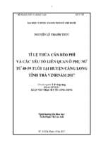 Tỉ lệ thừa cân béo phì và các yếu tố liên quan ở phụ nữ từ 40 59 tuổi tại huyện càng long tỉnh trà vinhnăm 2017