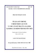 Tỉ lệ sa sút trí tuệ ở bệnh nhân cao tuổi và nhu cầu hỗ trợ của gia đình tại khoa lão bệnh viện nguyễn trãi