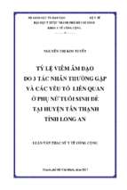 Tỷ lệ viêm âm đạo do 3 tác nhân thường gặp và các yếu tố liên quan ở phụ nữ tuổi sinh đẻ tại huyện tân thạnh tỉnh long an