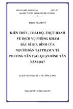 Kiến thức, thái độ, thực hành về dịch vụ phòng khám bác sĩ gia đình của người dân tại trạm y tế phường tân tạo, quận bình tân năm 2017