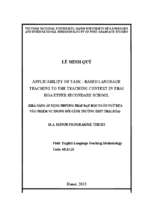Applicability of tasked based language teaching to the teaching context in thai hoa upper secondary school