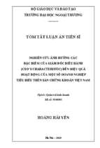 Nghiên cứu ảnh hưởng các đặc điểm của giám đốc điều hành (ceo’s characteristic) đến hiệu quả hoạt động của một số doanh nghiệp tiêu biểu trên sàn chứng khoán việt nam tt