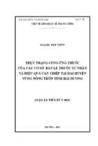 Thực trạng cung ứng thuốc của các cơ sở bán lẻ thuốc tư nhân và hiệu quả can thiệp tại hai huyện vùng nông thôn tỉnh hải dương.