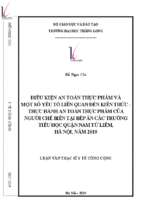 điều kiện an toàn thực phẩm và một số yếu tố liên quan đến kiến thức   thực hành an toàn thực phẩm của người chế biến tại bếp ăn các trường tiểu học quận nam từ liêm, hà nội, năm 2019