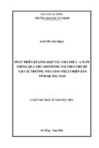 Phát triển kĩ năng hợp tác cho trẻ 5 – 6 tuổi thông qua trò chơi đóng vai theo chủ đề tại các trường mẫu giáo thị xã điện bàn tỉnh quảng nam.