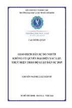 Giao dịch dân sự do người không có quyền đại diện xác lập, thực hiện theo bộ luật dân sự 2015