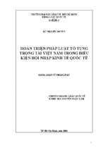 Hoàn thiện pháp luật tố tụng trọng tài việt nam trong điều kiện hội nhập kinh tế quốc tế