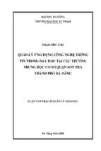 Quản lý ứng dụng công nghệ thông tin trong dạy học tại các trường trung học cơ sở quận sơn trà, thành phố đà nẵng.