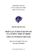 Pháp luật bảo vệ quyền lợi của cổ đông thiểu số trong công ty cổ phần ở việt nam