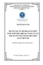 Thủ tục đầu tư thành lập tổ chức kinh tế để thực hiện dự án đầu tư của nhà đầu tư nước ngoài theo pháp luật việt nam