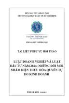 Luật doanh nghiệp và luật đầu tư năm 2014 những đổi mới nhằm hiện thực hóa quyền tự do kinh doanh