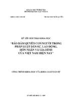 Bảo đảm quyền con người trong pháp luật dân sự, lao động, hôn nhân gia đình của việt nam hiện na