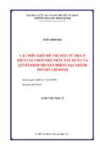 Các điều kiện để chủ đầu tư nhà ở riêng lẻ chọn nhà thầu xây dựng và quyết định truyền miệng tại thành phố hồ chí minh 