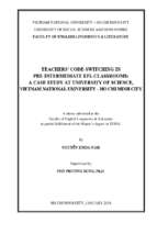 Teachers' code switching in pre intermediate efl classrooms  a case study at university of science vietnam national university   ho chi minh city    m.a.  60.14.10 