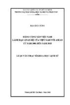 đảng cộng sản việt nam lãnh đạo quan hệ của việt nam với asean từ năm 2001 đến năm 2015    