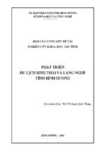 Phát triển du lịch sinh thái và làng nghề tỉnh bình dương    báo cáo kết quả thực hiện các chuyên đề khoa học và công nghệ 
