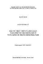 đầu tư trực tiếp của đài loan vào lĩnh vực bất động sản ở vùng kinh tế trọng điểm phía nam    