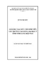 Giáo dục đạo đức cho sinh viên các trường cao đẳng, đại học ở tỉnh vĩnh long hiện nay    