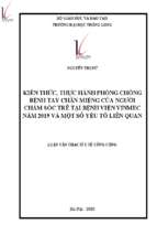 Kiến thức, thực hành phòng chống bệnh tay chân miệng của người chăm sóc trẻ tại bệnh viện vinmec năm 2019 và một số yếu tố liên quan