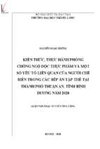 Kiến thức, thực hành phòng chống ngộ độc thực phẩm và một số yếu tố liên quan của người chế biến trong các bếp ăn tập thể tại thành phố thuận an