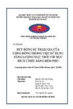 Huy động sự tham gia của cộng đồng trong việc sử dụng năng lượng mặt trời với mục đích chiếu sáng hẻm phố (trường hợp nghiên cứu hẻm 2273, phạm thế hiển, phường 6, quận 8   tp.hcm)    công trình nghiên