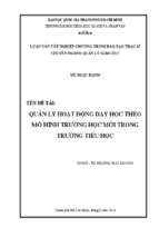 Quản lý hoạt động dạy học theo mô hình trường học mới trong trường tiểu học    