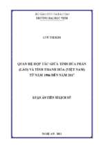 Quan hệ hợp tác giữa tỉnh hủa phăn (lào) và tỉnh thanh hóa (việt nam) từ năm 1986 đến năm 2017