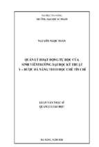 Quản lý hoạt động tự học của sinh viên trường đại học kỹ thuật y – dược đà nẵng theo học chế tín chỉ