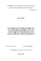 Các khảo sát về tính đặc biệt của các tính chất dẫn điện và từ của chất nghịch từ kích thước nhỏ licu2o2 liên quan đến sự doping nó