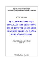 Sự ưa thích rủi ro, nhận thức, hành vi sử dụng thuốc bảo vệ thực vật và sức khỏe của người trồng lúa ở đồng bằng sông cửu long tt