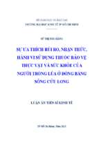 Sự ưa thích rủi ro, nhận thức, hành vi sử dụng thuốc bảo vệ thực vật và sức khỏe của người trồng lúa ở đồng bằng sông cửu long