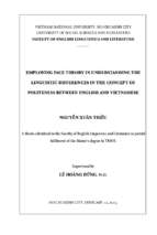 Employing face theory in understanding the linguistic differences in the concept of politeness between english and vietnamese    m.a. 