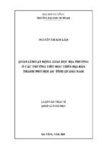 Quản lý hoạt động giáo dục địa phương ở các trường tiểu học trên địa bàn thành phố hội an, tỉnh quảng nam.