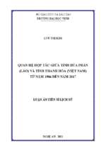 Quan hệ hợp tác giữa tỉnh hủa phăn (lào) và tỉnh thanh hóa (việt nam) từ năm 1986 đến năm 2017