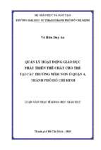 Quản lý hoạt động giáo dục thể chất cho trẻ tại các trường mầm non ở quận 4, thành phố hồ chí minh 