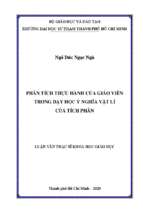 Phân tích thực hành của giáo viên trong dạy học ý nghĩa vật lí của tích phân 