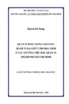Quản lí hoạt động giáo dục hành vi đạo đức cho học sinh ở các trường tiểu học quận 11, thành phố hồ chí minh 