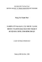 Nghiên cứu đa dạng cây thuốc và bài thuốc của đồng bào dân tộc chăm ở huyện bắc bình, tỉnh bình thuận 