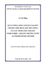 Quản lí hoạt động giáo dục đạo đức cho học sinh trung học phổ thông của các trung tâm giáo dục nghề nghiệp – giáo dục thường xuyên tại thành phố hồ chí minh 