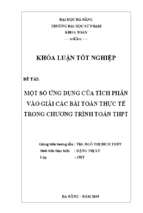 Một số ứng dụng của tích phân vào giải các bài toán thực tế trong chương trình toán thpt