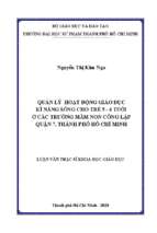 Quản lí hoạt động giáo dục kĩ năng sống cho trẻ 5   6 tuổi ở các trường mầm non công lập quận 7, thành phố hồ chí minh 