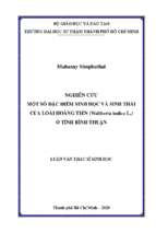 Nghiên cứu một số đặc điểm sinh học và sinh thái học của loài hoàng tiền (waltheria indica l.)ở tỉnh bình thuận 