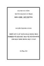 Thiết kế và sử dụng hoạt động trải nghiệm về giáo dục bảo vệ nguồn nước  cho học sinh trung học cơ sở